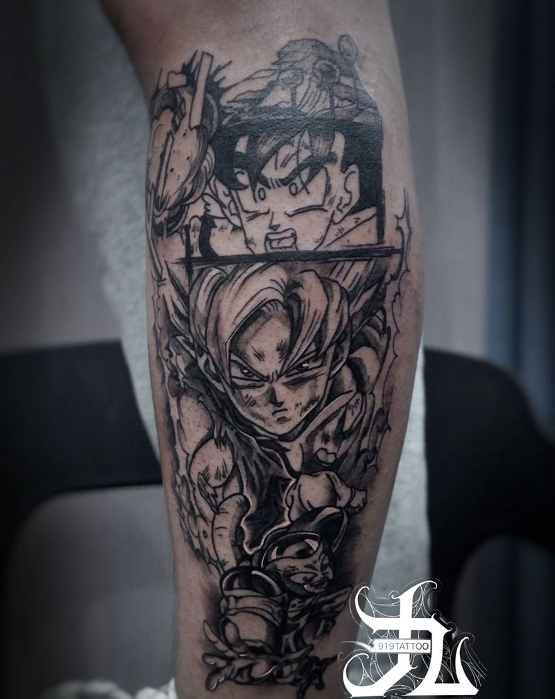 漫画纹身图片_腿部孙悟空漫画动漫纹身图案