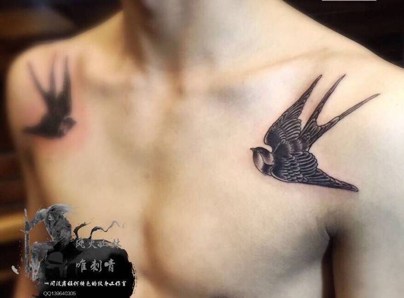 双飞燕纹身图片_成品肩部传统欧美动物时尚元素潮WEI荆州唯刺青纹身图案