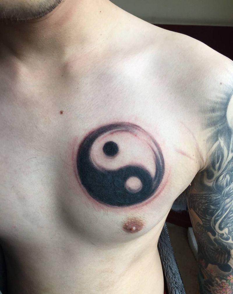 遮盖纹身图片_成品胸部国画传统几何原创宗教纹身图案