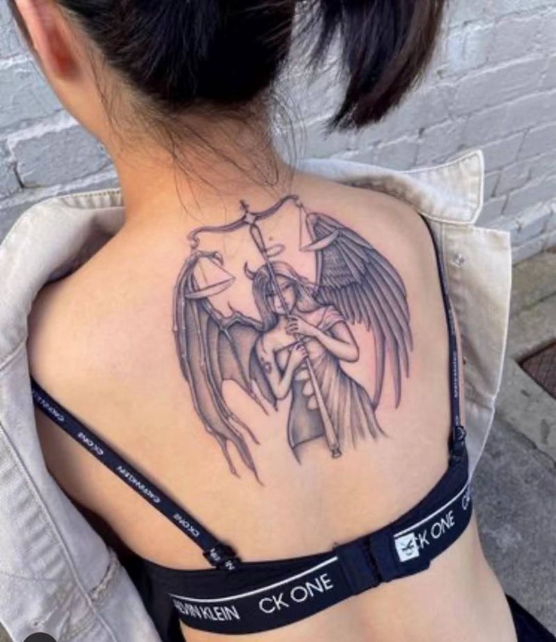 天使纹身图片_背部新传统纹身图案