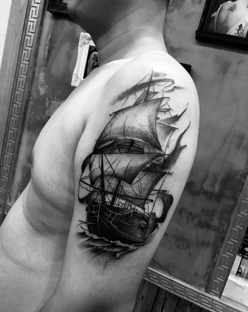 帆船纹身图片