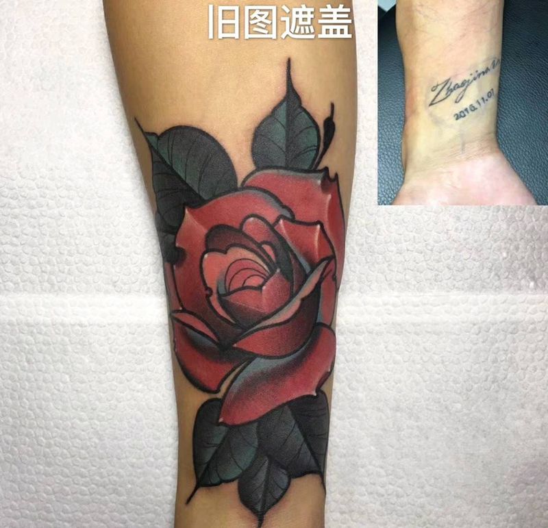 玫瑰遮盖纹身图片