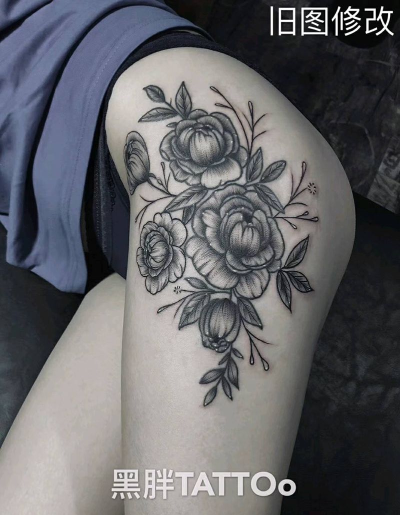 大腿花修改纹身图片