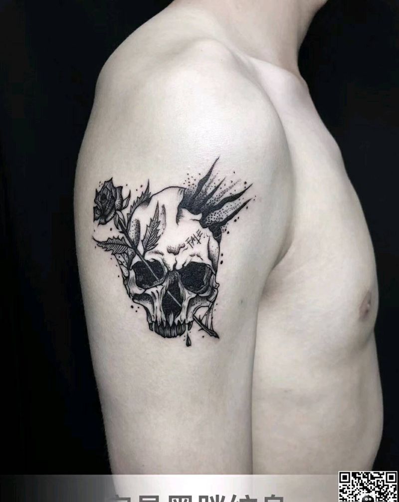 骷髅玫瑰纹身图片_手臂纹身图案