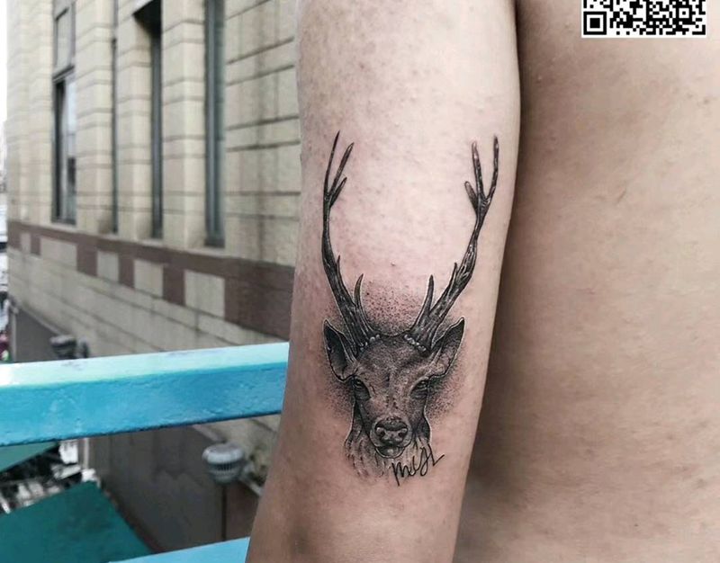 鹿头纹身图片_手臂纹身图案