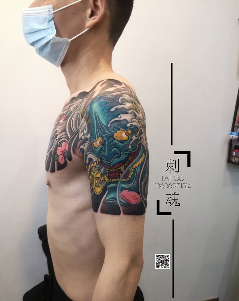 半甲纹身图片_手臂新传统纹身图案