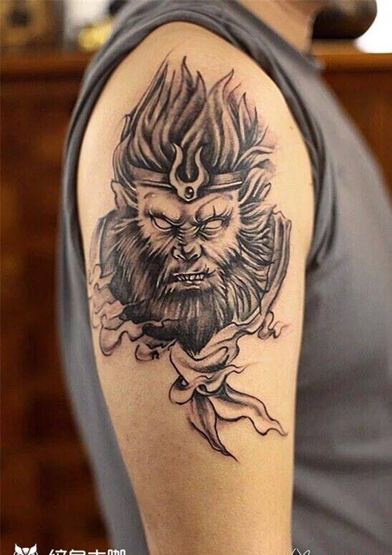 笔触悟空（黑灰纹身图片