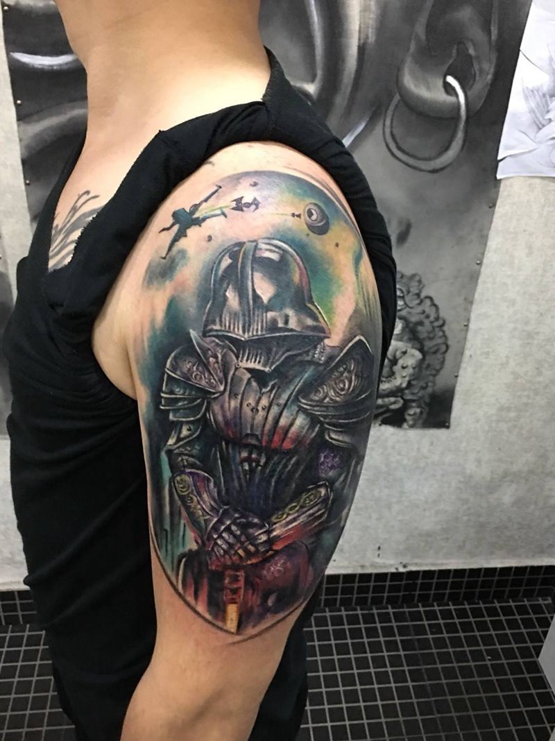 黑武士遮盖图纹身图片_成品插画手臂欧美肖像写实人物荆州天之文天之文刺青女性纹身图案