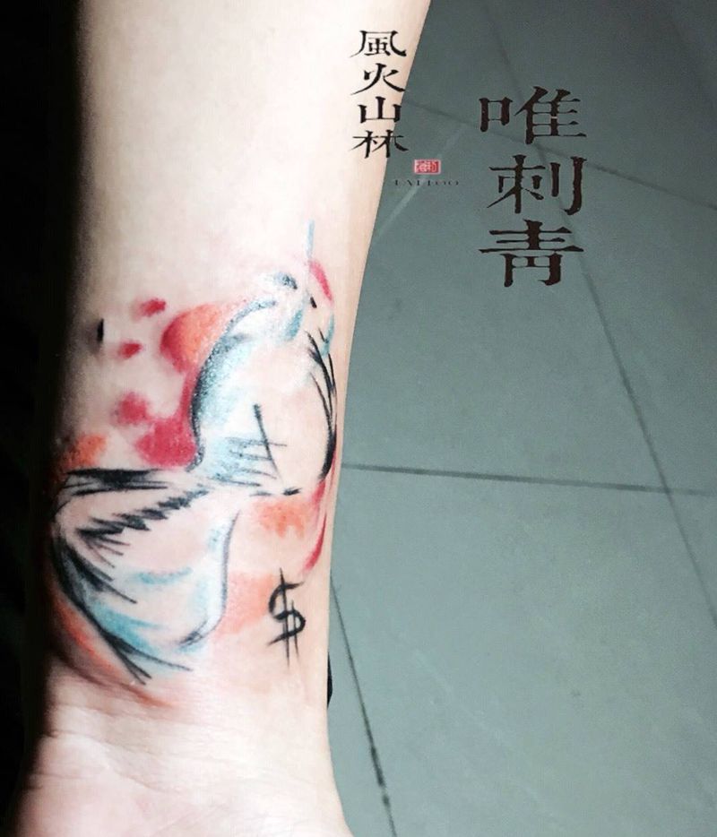 时间就是金钱（水粉）纹身图片_成品手臂清新静物原创时尚元素纹身图案