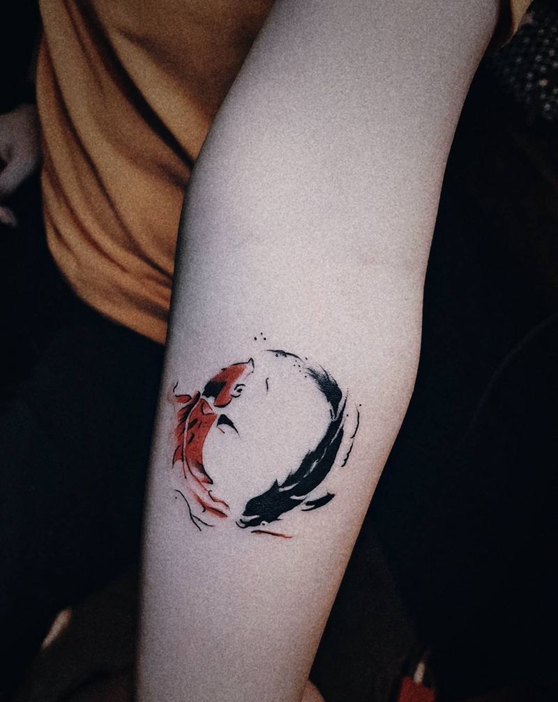 双鱼纹身图片_水墨纹身图案