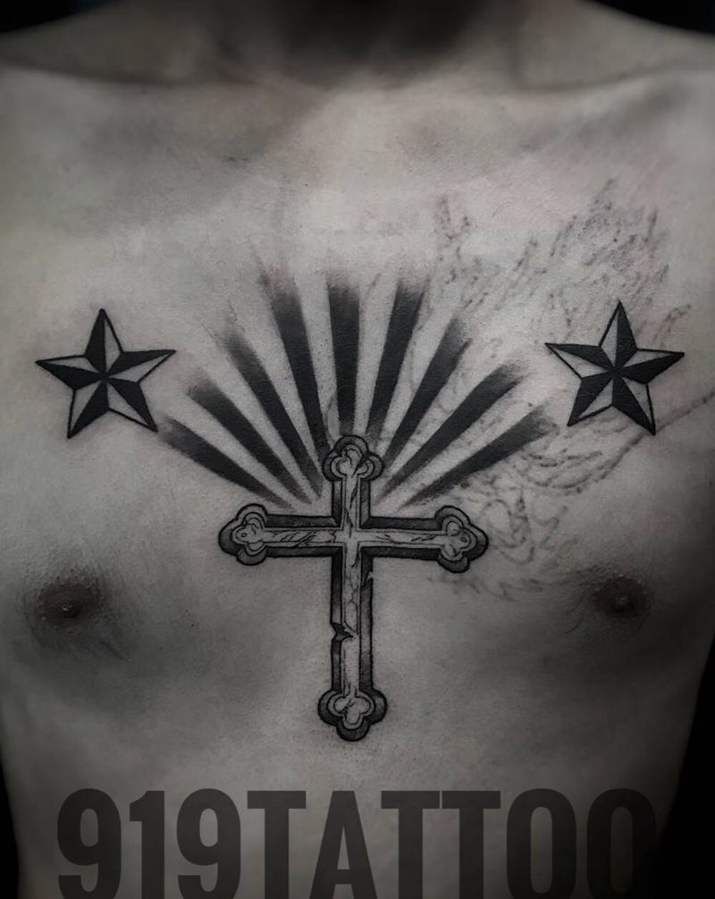 十字架+★★纹身图片_胸部纹身图案