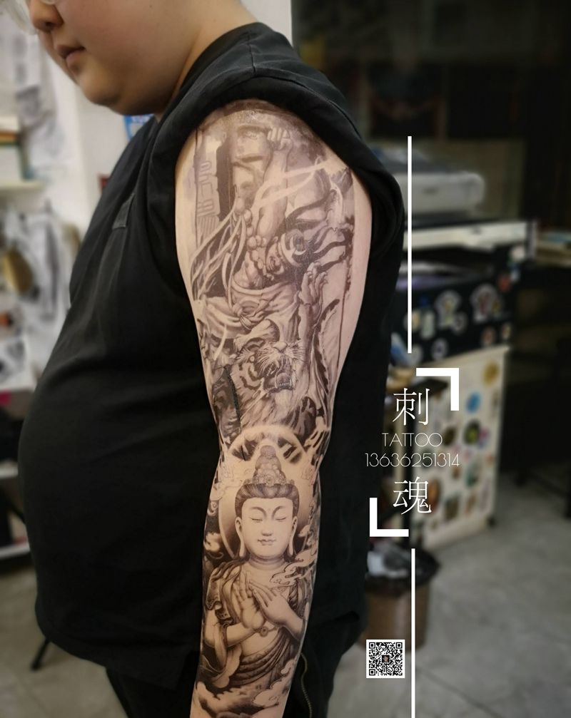 暂时性纹身花臂纹身图片_手臂新传统纹身图案