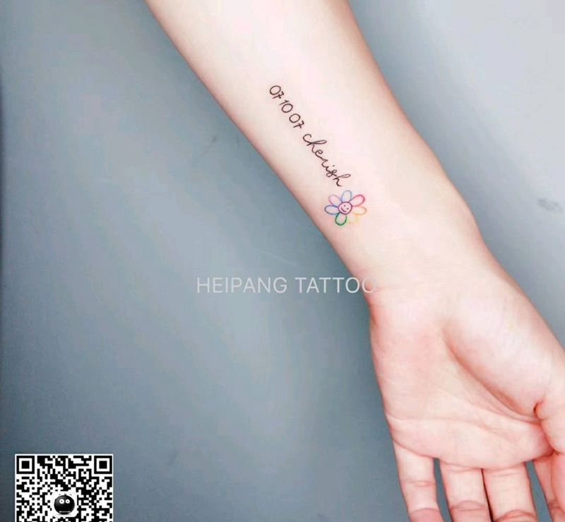 英文七色花纹身图片_手臂纹身图案