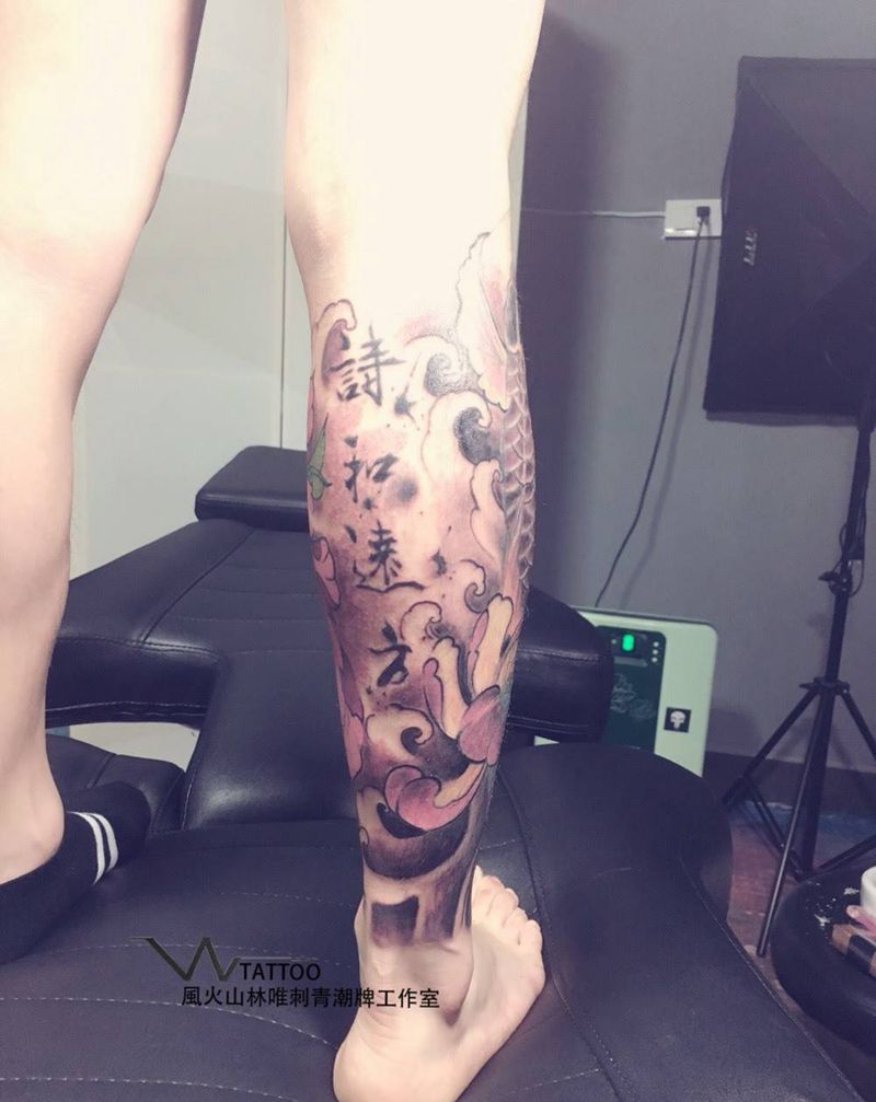 诗和远方纹身图片_成品腿部传统动物荆州唯刺青纹身图案