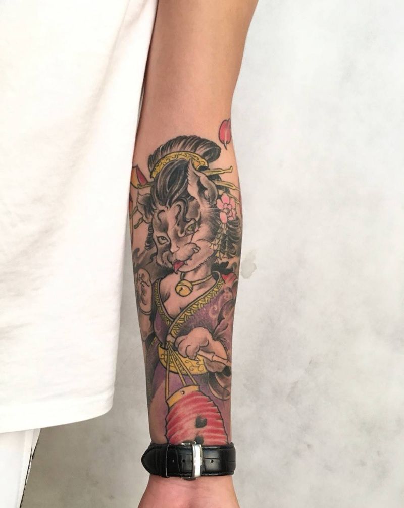 猫艺伎纹身图片