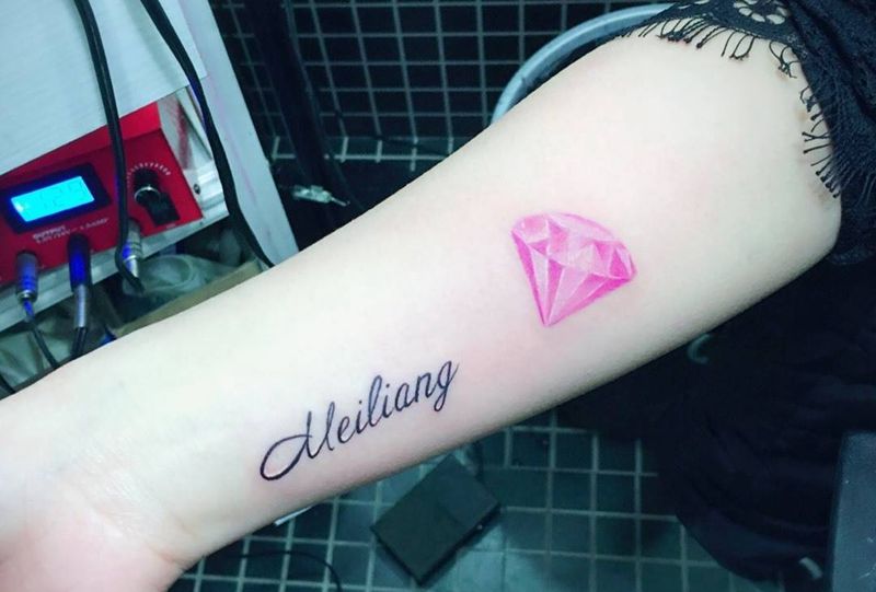 粉钻纹身图片_手稿成品手臂清新欧美原创静物纹身图案