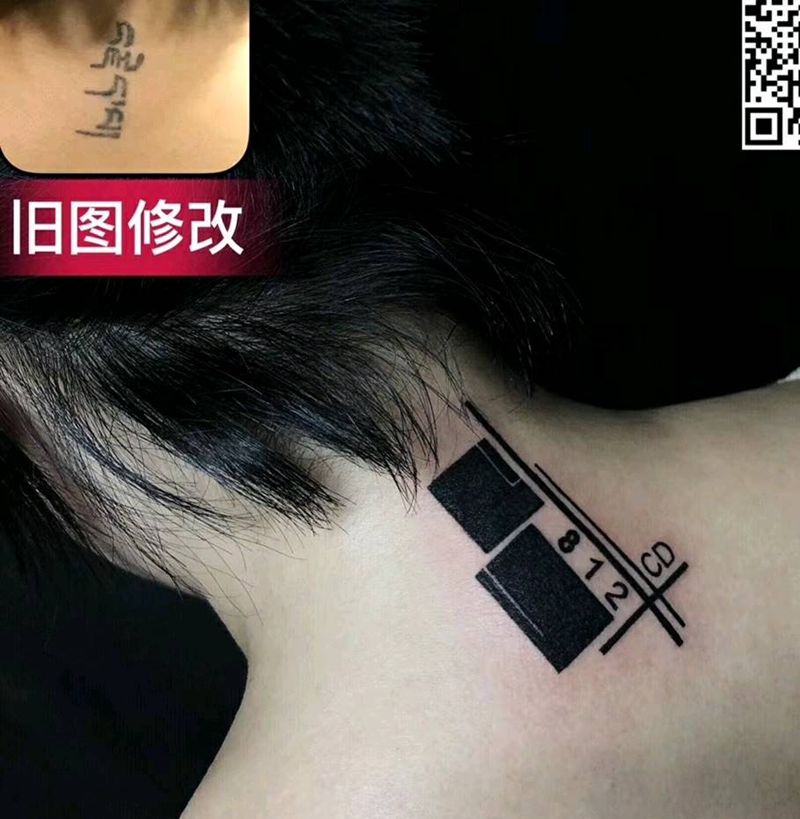 几何遮盖纹身图片_颈部纹身图案