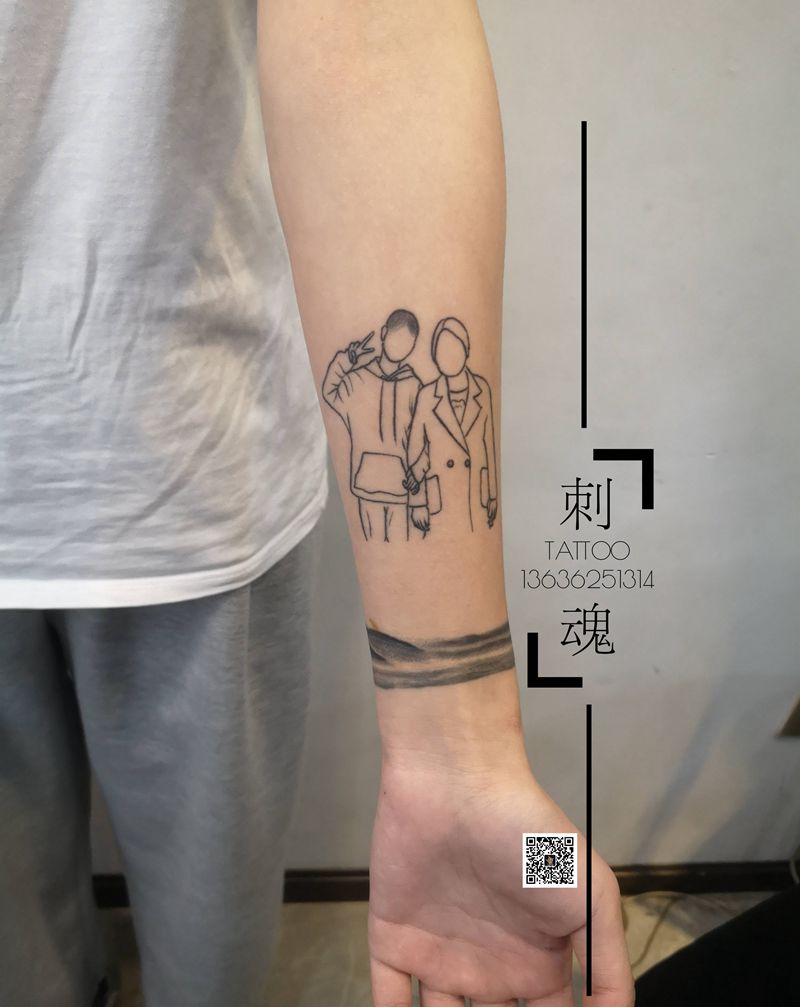 小清新纹身图片_手臂几何水墨纹身图案