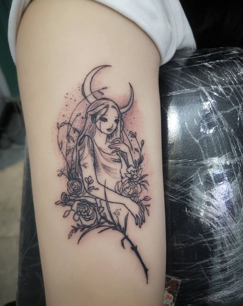 小清新艺妓纹身图片_手臂新传统点刺纹身图案