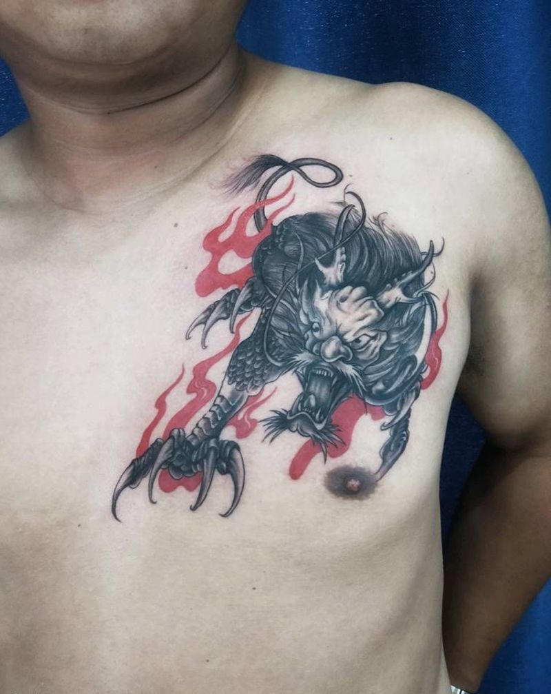 麒麟纹身图片_胸部纹身图案