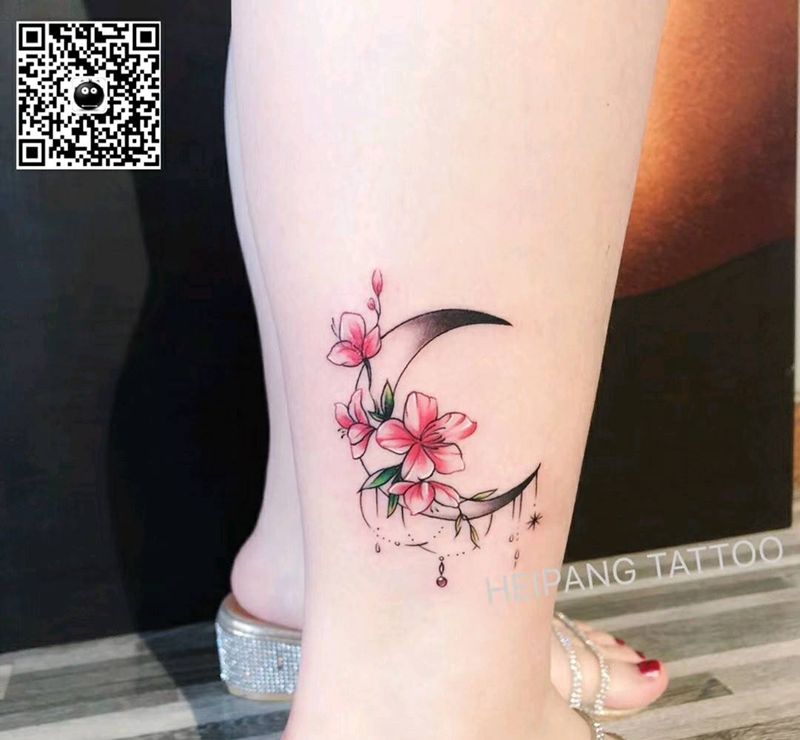 月亮花纹身纹身图片_腿部纹身图案