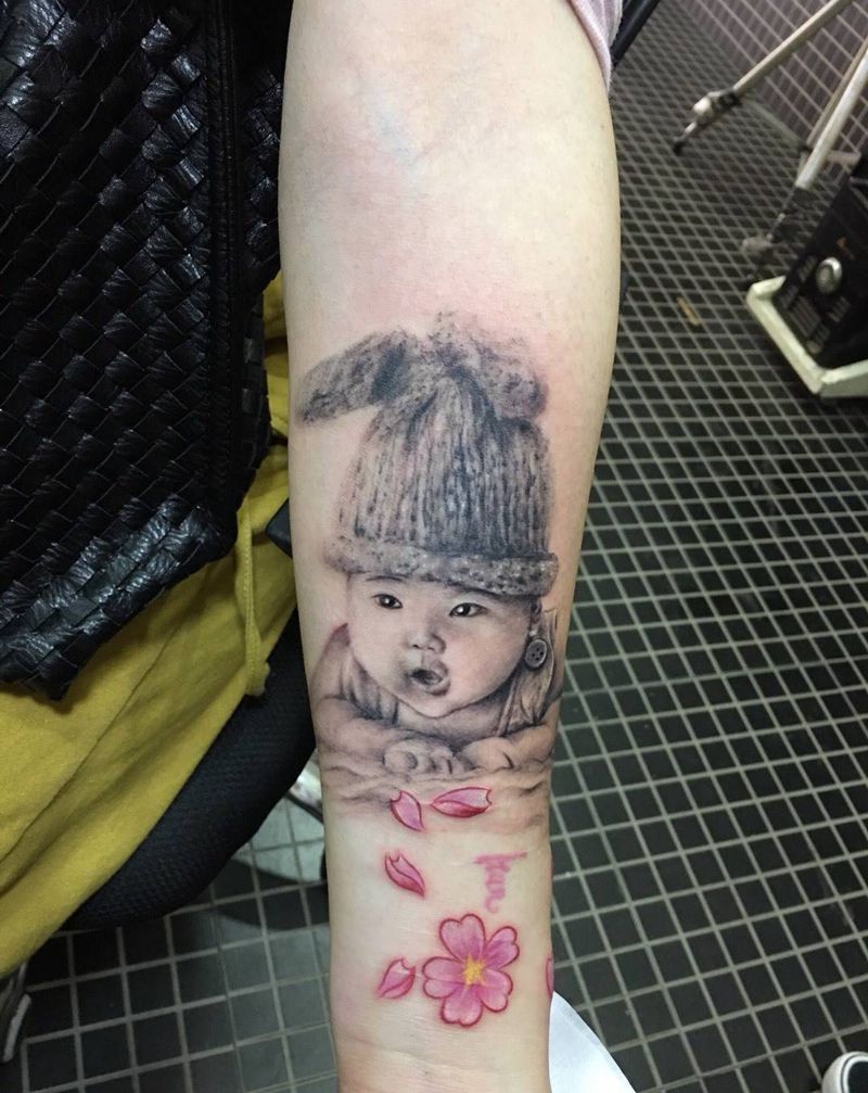 宝宝肖像纹身图片_成品手臂欧美写实肖像荆州天之文天之文刺青女性人物原创纹身图案