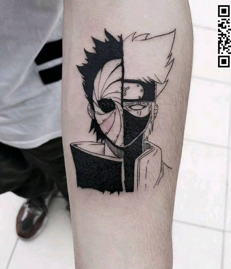 卡卡西 Vs 带土纹身图片_手臂纹身图案