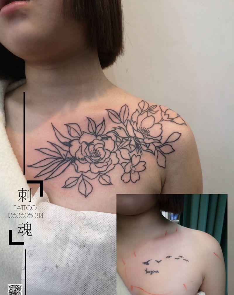 胸花纹身图片_胸部几何纹身图案