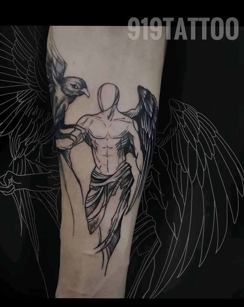 天使纹身图片_手臂几何纹身图案