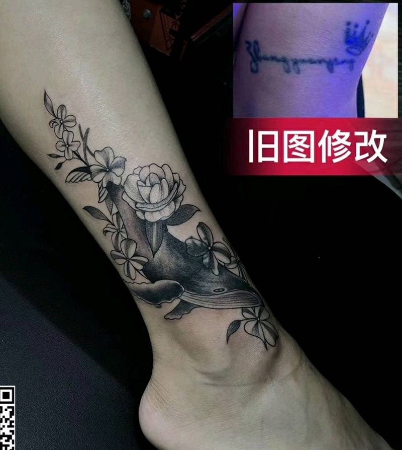 鲸鱼纹身图片_腿部纹身图案
