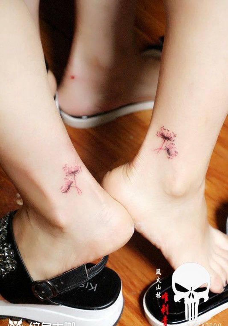 双笙渐变蒲公英纹身图片