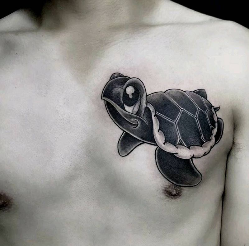 大海龟纹身图片_胸部纹身图案