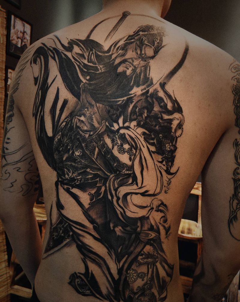 关公.满背纹身图片_水墨满背纹身图案