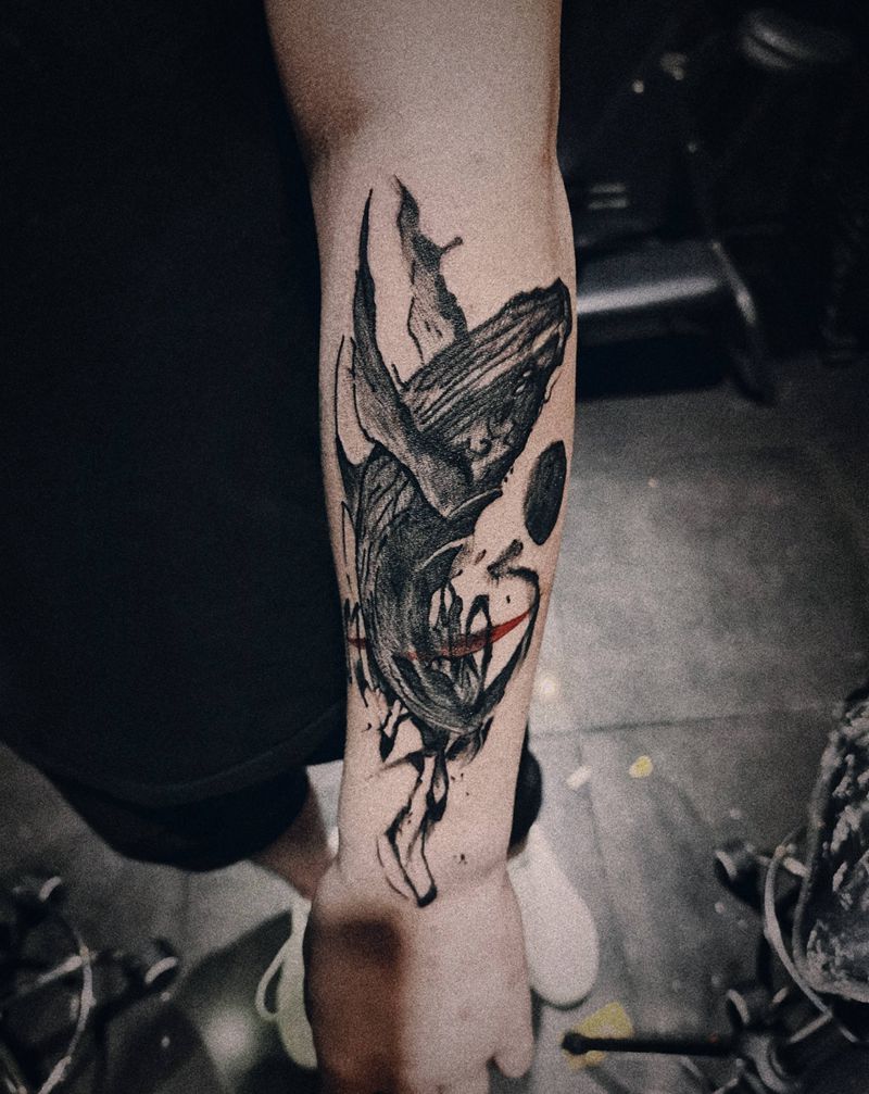 北冥有鲲纹身图片_手臂水彩纹身图案