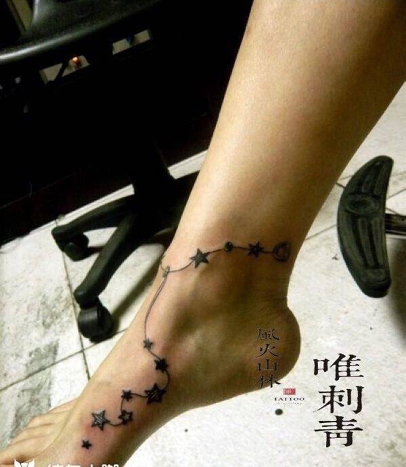 脚链纹身图片_时尚元素静物清新脚部成品纹身图案