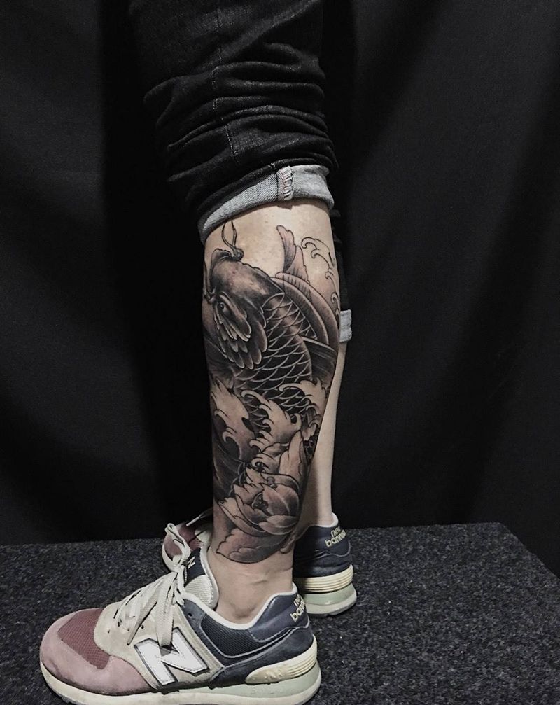 锦鲤，伤疤遮盖纹身图片