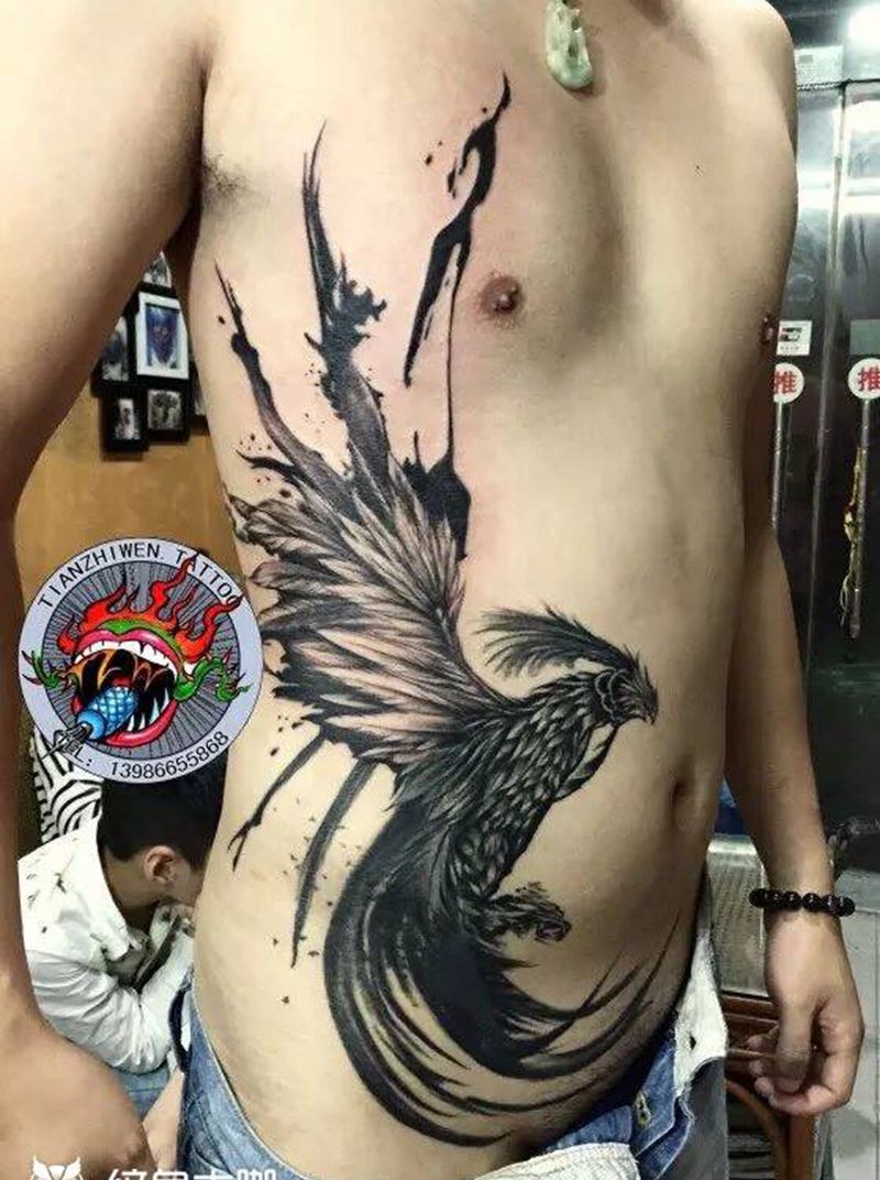 水墨凤凰遮盖纹身图片