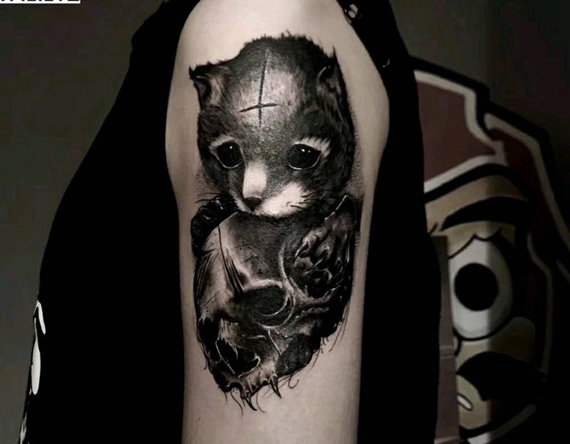 猫咪纹身图片_手臂纹身图案