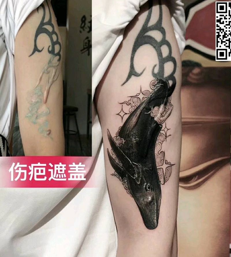 鲸鱼，遮盖纹身图片_手臂纹身图案