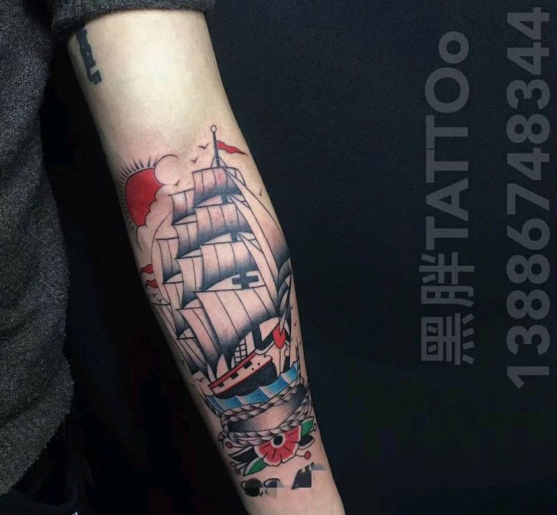 帆船纹身图片