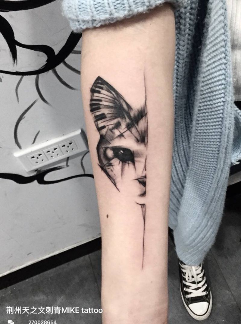 偷看的小猫纹身图片