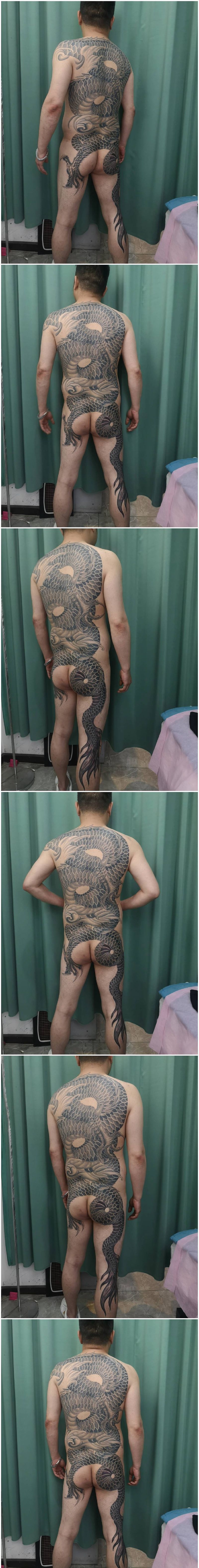 满背大龙纹身图片_背部新传统纹身图案