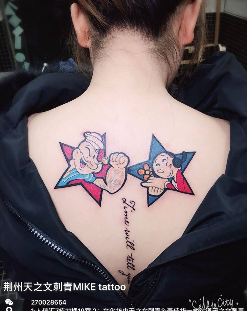 大力水手纹身图片_成品背部肩部欧美情侣纹身图案