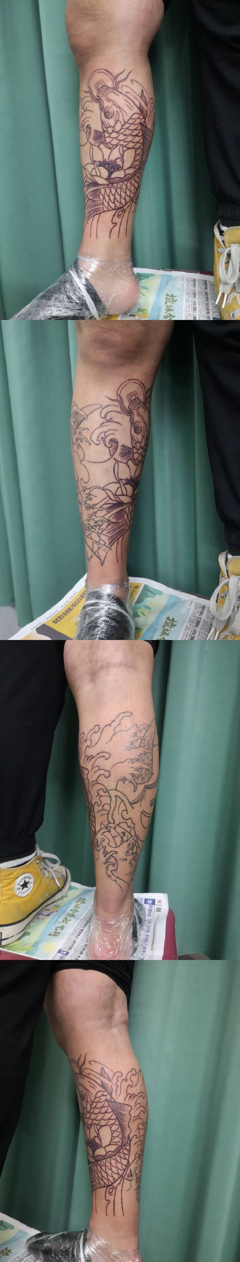 小腿鲤鱼纹身图片_腿部新传统纹身图案