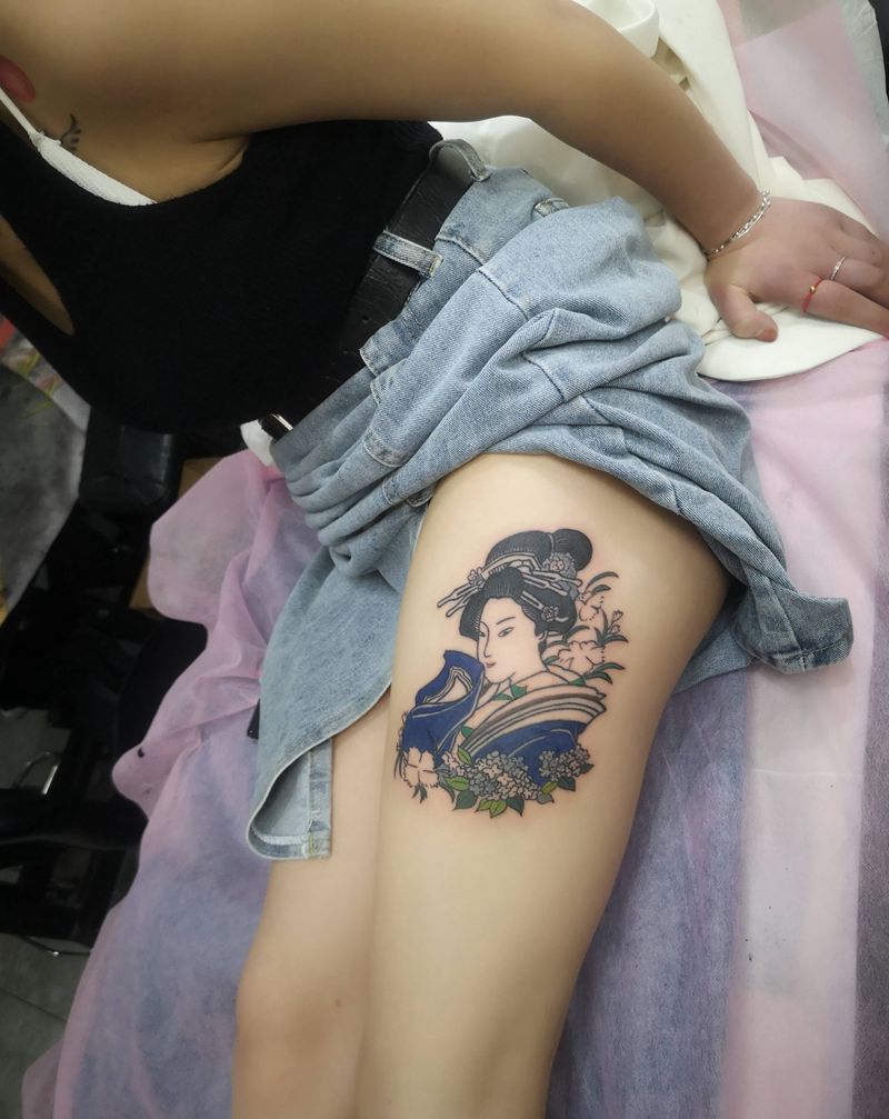 近期店内作品纹身图片_腿部新传统纹身图案