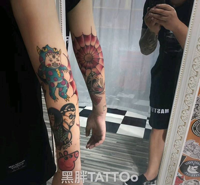花臂拼接纹身图片