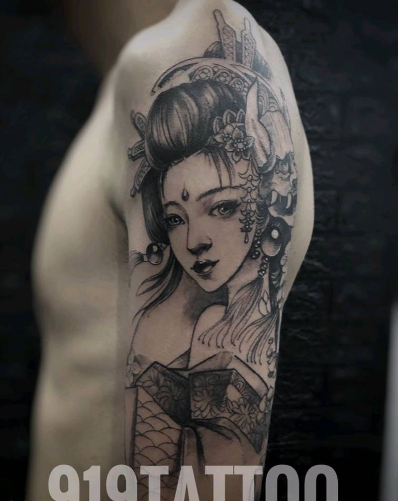 艺伎纹身图片_手臂新传统艺伎纹身图案