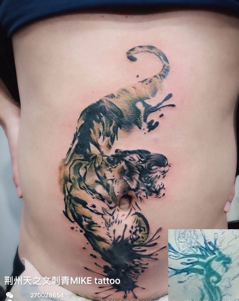 老虎遮盖纹身图片