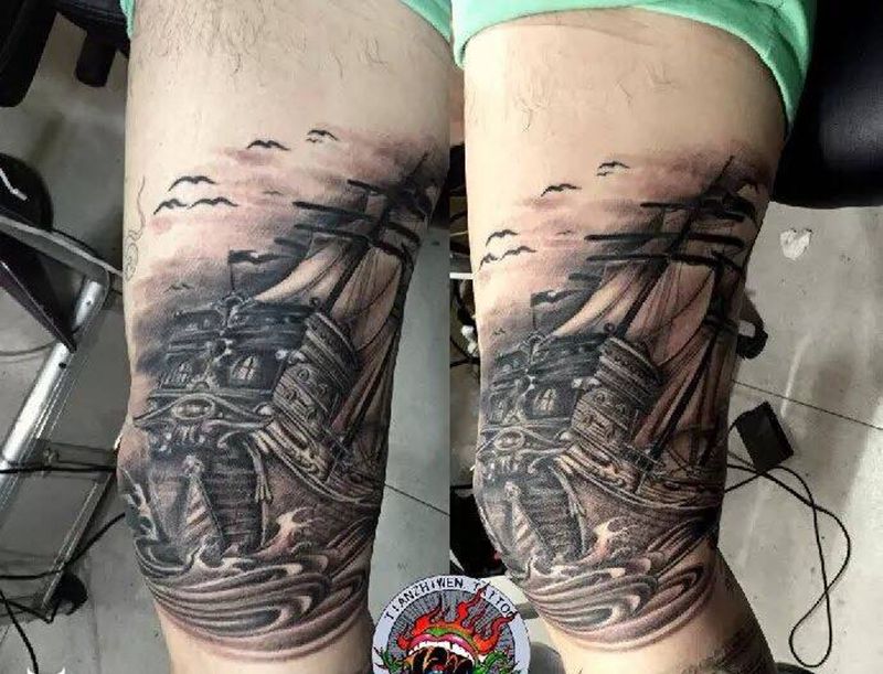 古帆船纹身图片