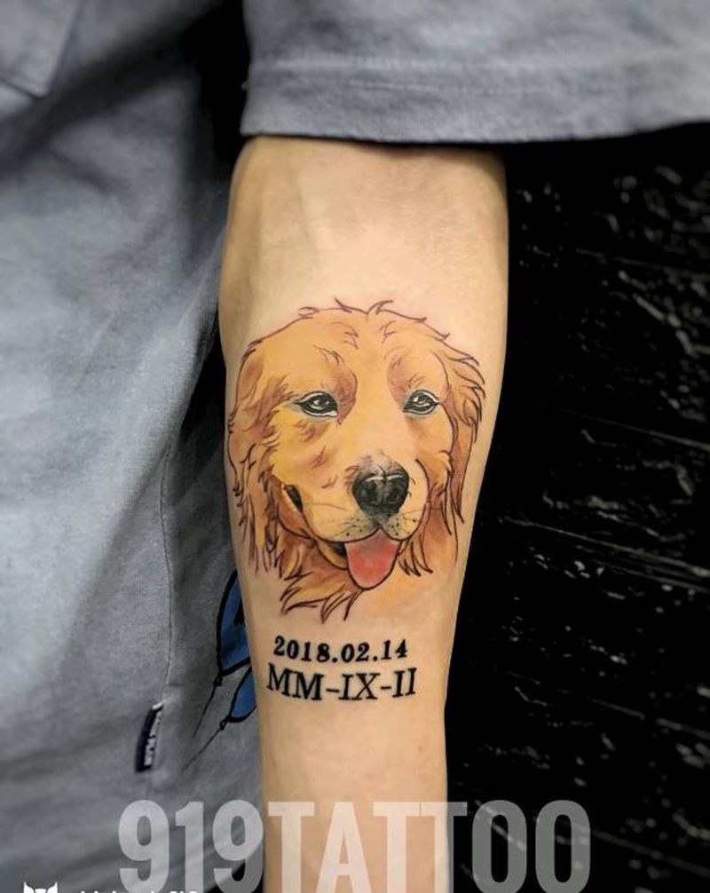 金毛纹身图片_手臂情侣狗动物纹身图案